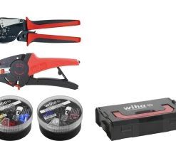 Wiha Pince à Sertir 93001003 Jeu D'outils De Dénudage Et De Sertissage 5 Pièces Avec Embouts 500 Pièces Code Couleur DIN En L-Boxx Mini