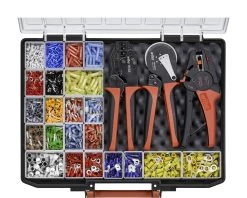 Wiha Pince à Sertir 93001012 Jeu D'outils De Dénudage Et De Sertissage 4 Pièces Avec éléments De Connexion 2 600 Pièces Code Couleur 2 (DE) En Boîte D'assortiment