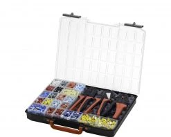 Wiha Pince à Sertir 93001013 Jeu D'outils De Dénudage Et De Sertissage 4 Pièces Avec éléments De Connexion 2 600 Pièces Code Couleur DIN En Boîte D'assortiment